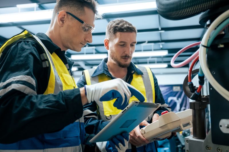 Technicians reviewing vacuum pump performance
