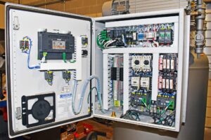 The interior panel of a Becker pump leverages the latest in medical vacuum pump technology to trigger a backup unit when necessary.