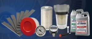 A variety of Becker original parts that may be included in a vacuum pump maintenance and repair kit.