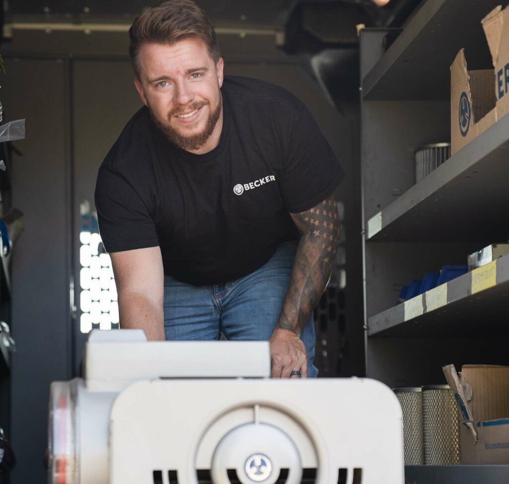 Becker Pumps employee working in the warehouse